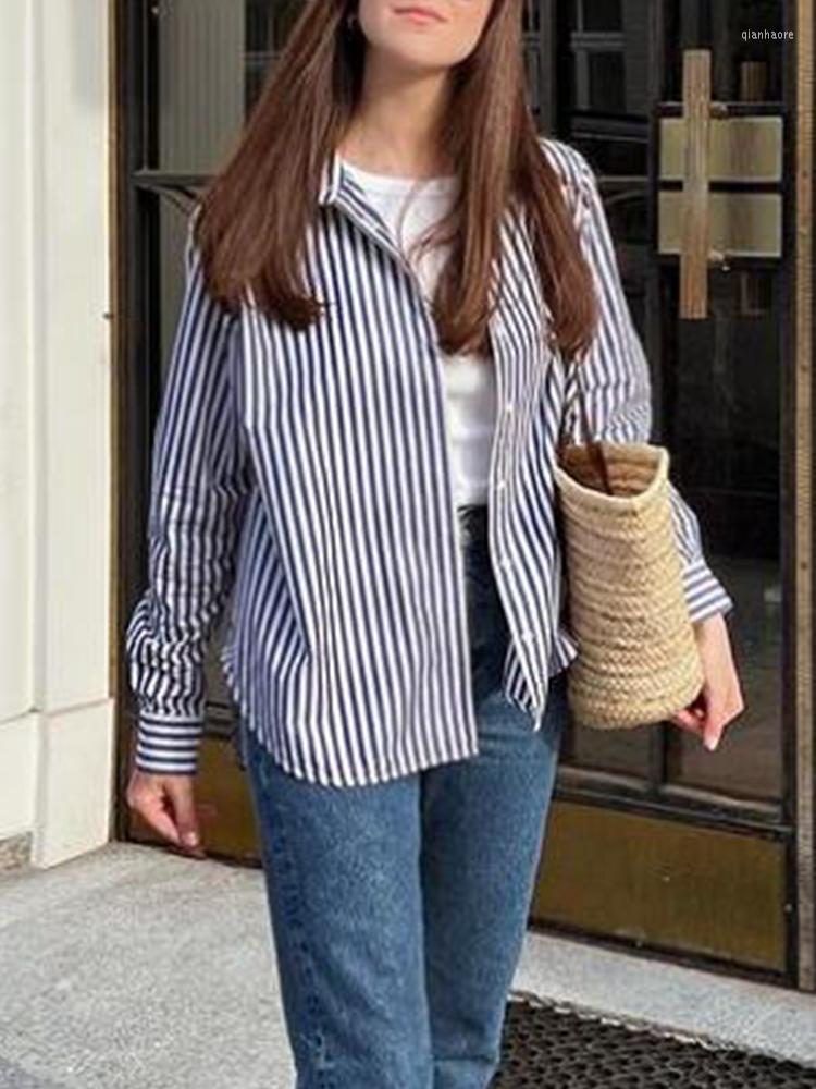

Women's Blouses Women Shirt Trendy Striped Oversized Boyfriend Style Cotton, Blue