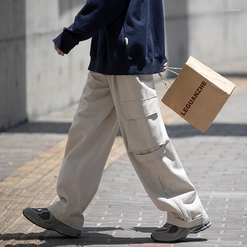 

Men's Pants 2023 Leg Large WidePocket Cargo Men Khaki Trousers Neutral Vintage Loose Casual Autumn Japanese Streetwear Hip Hop, Black