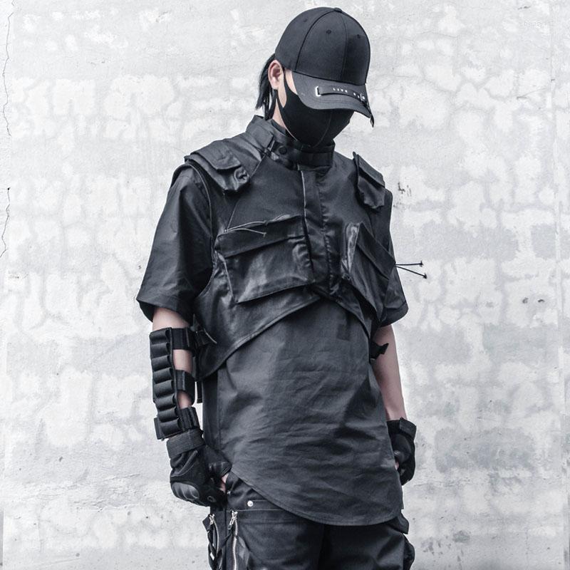 

Men's Vests 2023 Paratrooper Tactical Techwear Cargo Vest Personality Ribbons Sleeveless Jacket For Men Punk Hip Hop Waistcoat Outerwear, Black