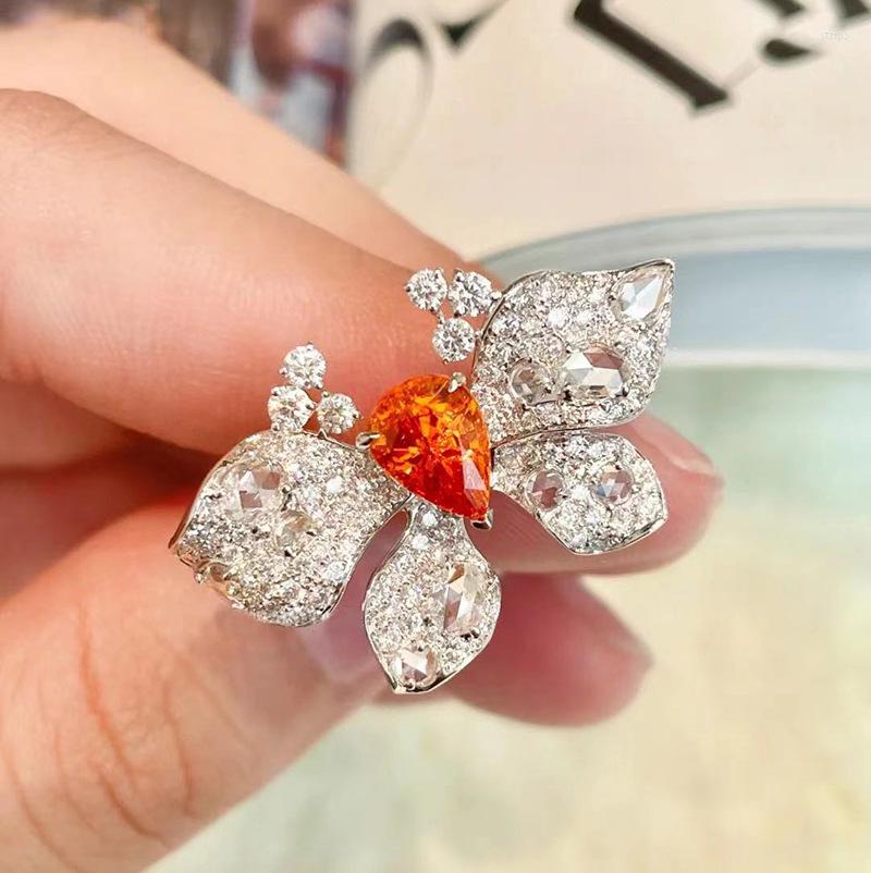 

Cluster Rings 2023 Butterfly Ring With Bling Orange Cubic Zirconia Elegant Water Drop Aquamarine 925 Silver Color Jewelry