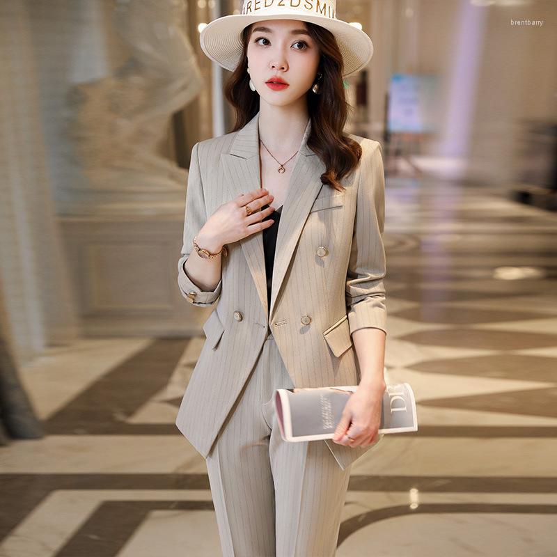 

Women' Two Piece Pants High Quality Fabric Formal Women Business Suits With And Jackets Coat Ladies Professional Trousers Set Pantsuits, Beige