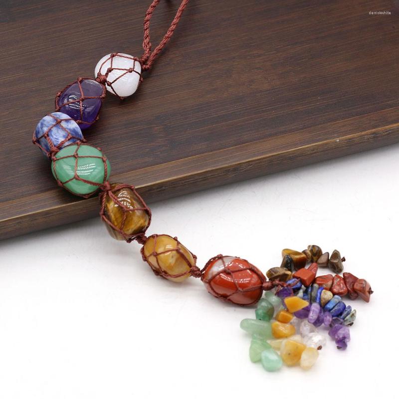 

Pendant Necklaces Wholesale2PCS Natural Stone Reiki Healing Seven Chakra Spirit Pendulum Ornament Hypnotic Home Decoration Accessory