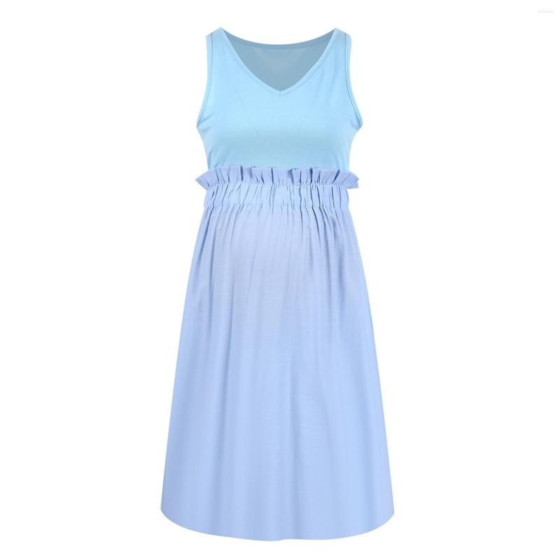 

Casual Dresses Maternity Dress Polyester Pleated Waist Outdoor Ladies, Light blue