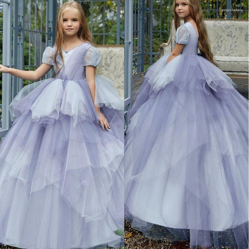 

Girl Dresses Princess Flower For Wedding Beads Toddler Pageant Ball Gowns Short Sleeves Birthday Dress Girls, Pink