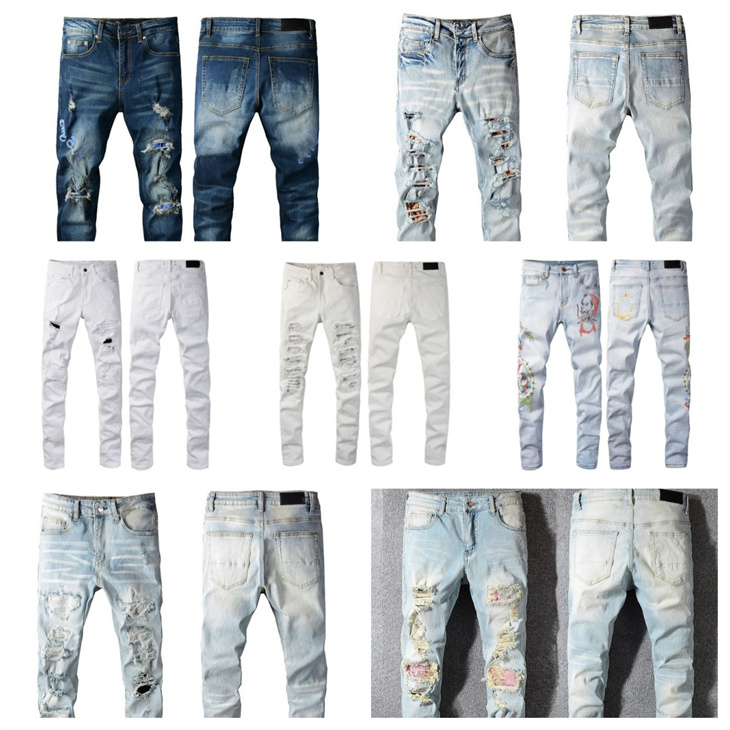 

Mens Jeans Distressed Ripped Biker Slim Fit Motorcycle Bikers Denim For Men s Fashion Mans Black Pants pour hommes #897, Blue808