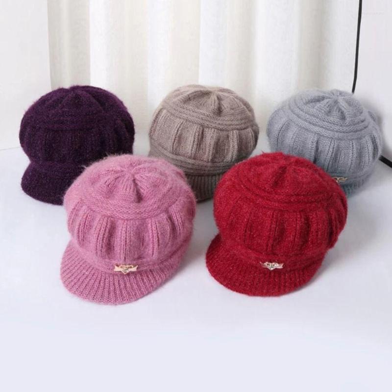 

Visors Winter Hat Beanies Keep Warm Plush Peaked Cap Pumpkin Beret Women's Knitted Double Layers Protection Caps, Red