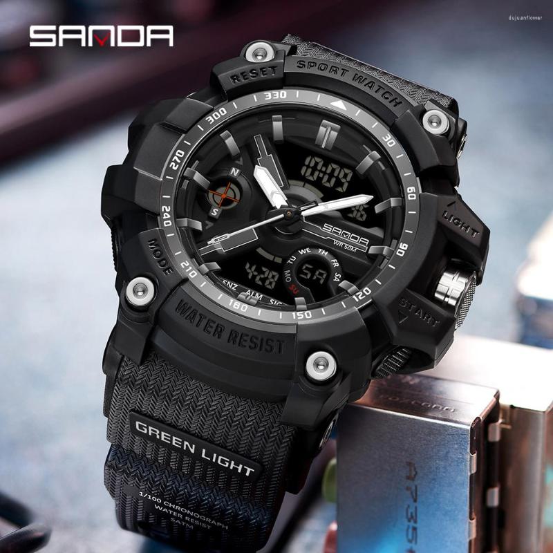 

Wristwatches SANDA Military Watches G-Style Clock For Men Boy Quartz Analog Wristwatch Waterproof Sport Watch LED Digital, Gold