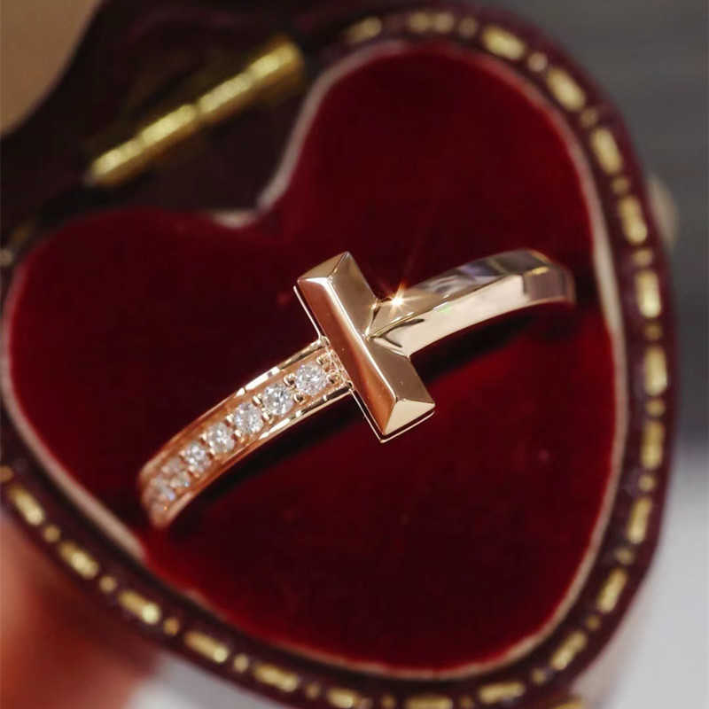

high-quality Silver Tiffay Ring Yiyang Qianxi T1 Cross shaped Diamond Plated Thick Gold Couple Female Handicraft