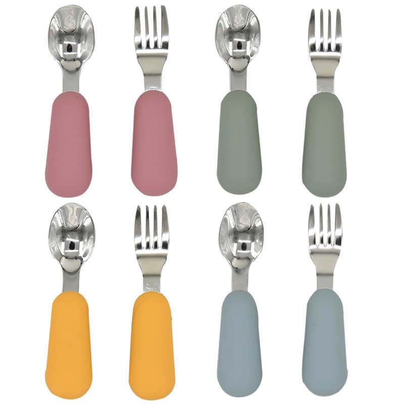 

Cups Dishes Utensils Baby Tableware Set Children Utensil Stainless Steel Toddler Dinnerware Cutlery Solid Color Infant Food Feeding Spoon Fork Set AA230413