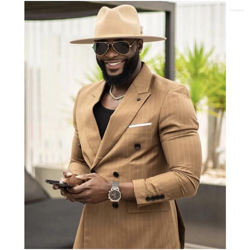 

Men's Suits Fashion Brown Stripe Men 2 Pieces Jacket Pants Slim Fit Groom Wedding Tuxedo Prom Wear Daily Blazers Double Breasted, Picture shown