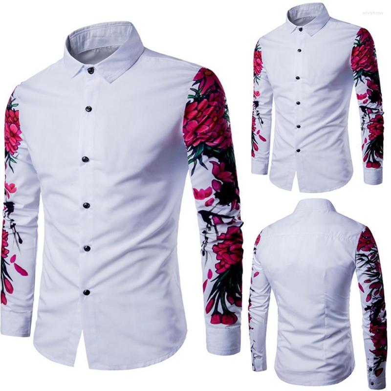 

Men's Casual Shirts Fashion Spring Summer Shirt Men Solid Color Floral Print Long Sleeve Buttons Down Slim Blouse, Y59-7