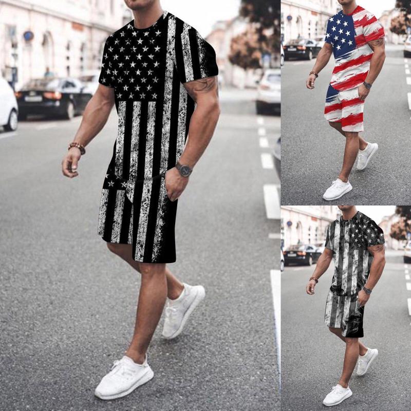 

Men' Tracksuits Men' Independence Day Flag Spring Summer Leisure Sports Comfortable Breathable Sweat Absorbing Shorts Short Sleeve, Black