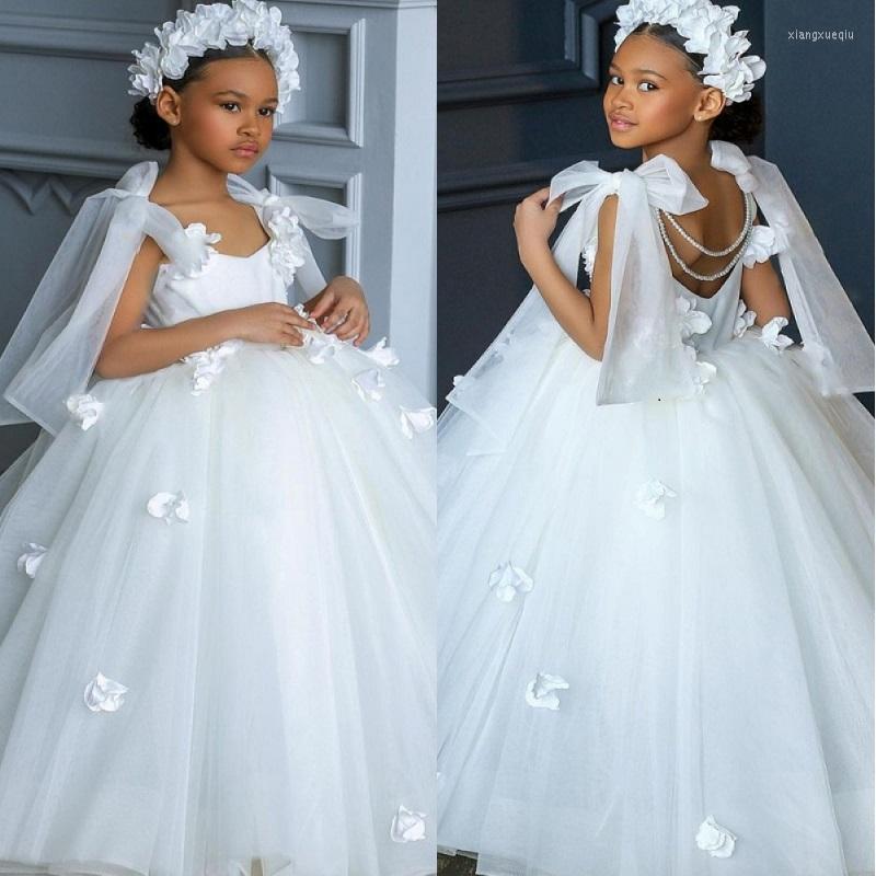 

Girl Dresses White Formal Fluffy Tulle Lace Flower With Sleeveless Appliques Princess Gowns For Holy Communion Birthday, Pink