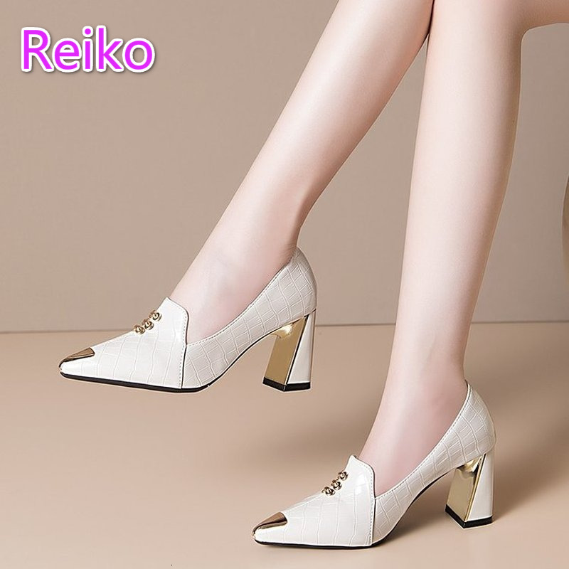 

Dress Shoes Pointed toe single shoe spring comfortable high heeled s thick heel small leather 230414, Beige