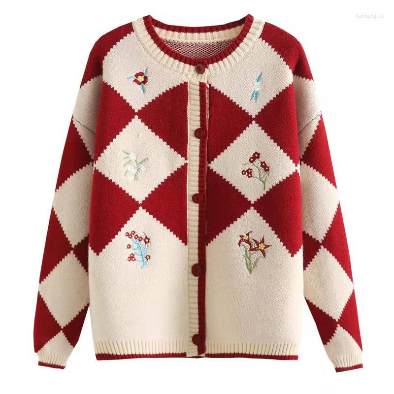 

Women's Knits Autumn Winter Embroidered Knitted Cardigan Female Korean Version Retro Quality Women Sweater Jacket Tops, Black