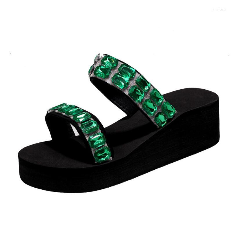 

Slippers Round Toe Thick Sole Sandals For Women 2023 Summer Style Slope Heel Large Casual Women's, Black