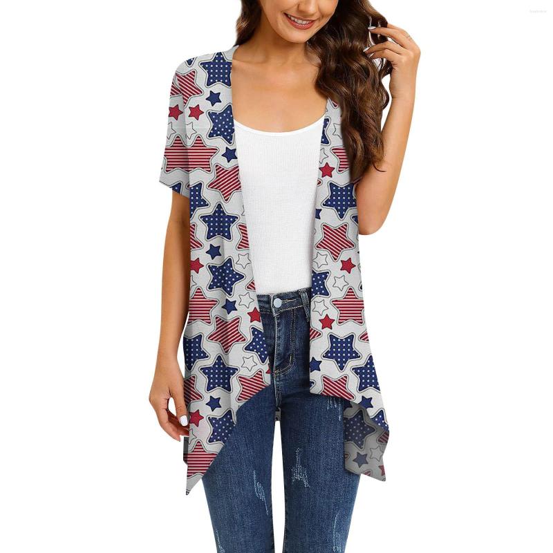 

Women's Blouses Women Independence Day Print Short Sleeve Cardigans Work Shirts Under 10 Nohow Shirt Baseball For Long