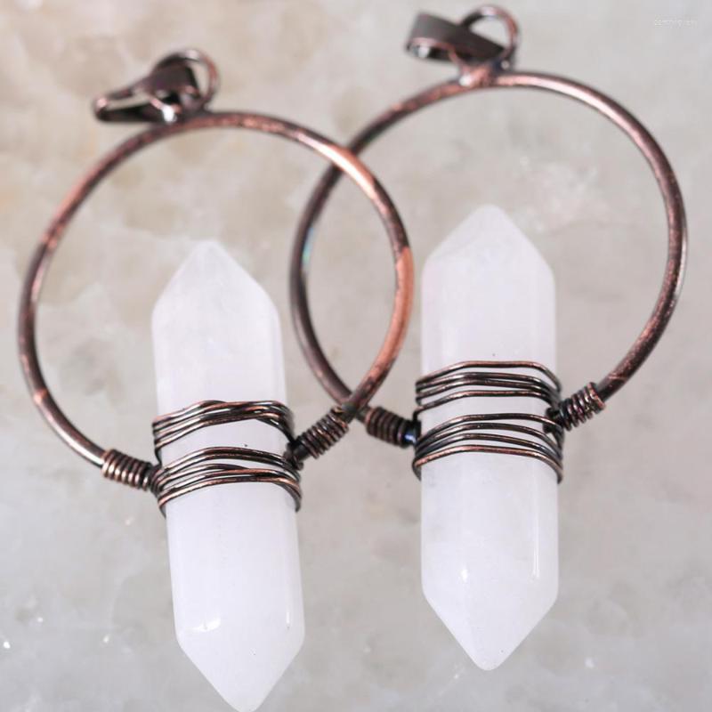 

Charms Copper Or Reiki Healing Natural Stone White Crystal Pendulum For Prism Dowsing Hexagonal Pendant Bead 1Pcs K765