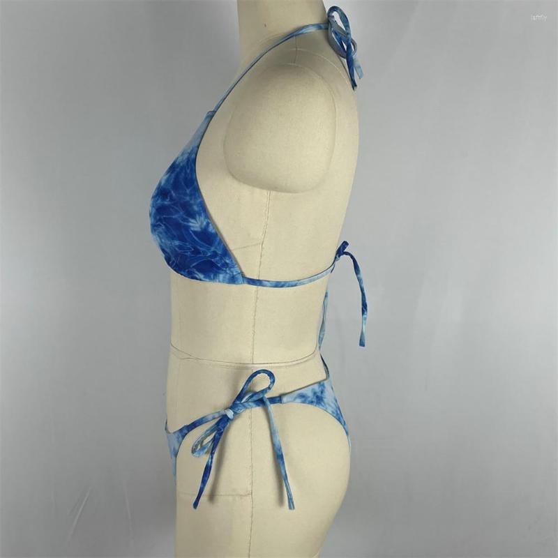 

Women' Swimwear 3Pcs/Set Attractive Sexy Elastic Girls Bathing Suit Padded Gathering Halter Bra Lace-up Briefs Skirt Set, Blue