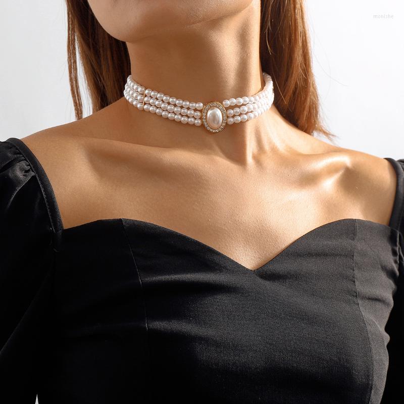 

Choker Vintage Courtly Multilayered Pearl Necklace Chokers Fashion Luxury Clavicle Chain Collares Elegant Jewelry For Women