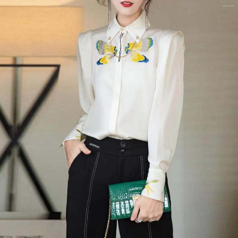 

Women' Blouses Women Spring Long Sleeve Blouse Shirt Birds Embroidery Vintage Blusas Feminina Shirts Office Ladies Tops NS140, Ivory