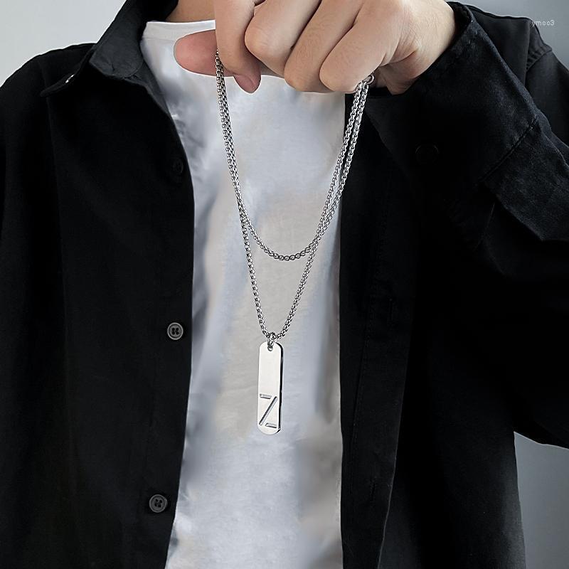 

Pendant Necklaces Fashion 26 Letters Rectangle Stainless Steel Necklace Simple Length 60cm Cuban Chain For Men Jewelry Gift