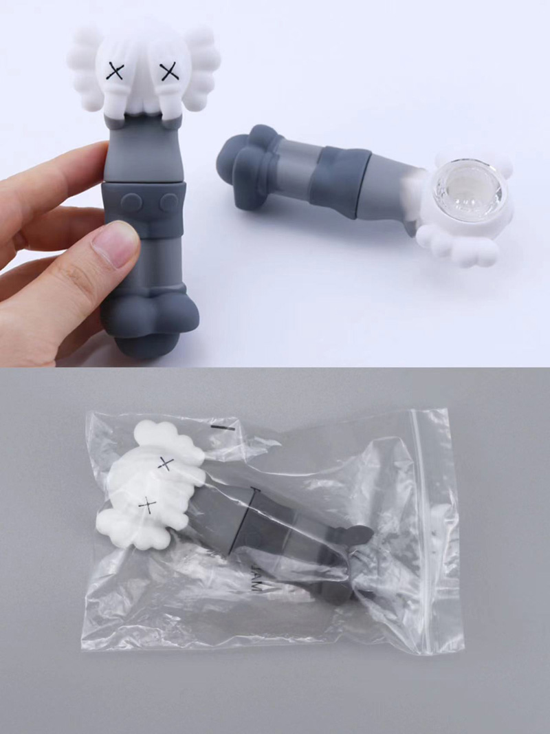 

Cute Style Glass Hand Pipes With Glass Bowl Wax Dabber Tool Silicone Bongs Oil Rigs 420 For Tobacco Dry Herb Gray and White Spoon Smoking Pipes