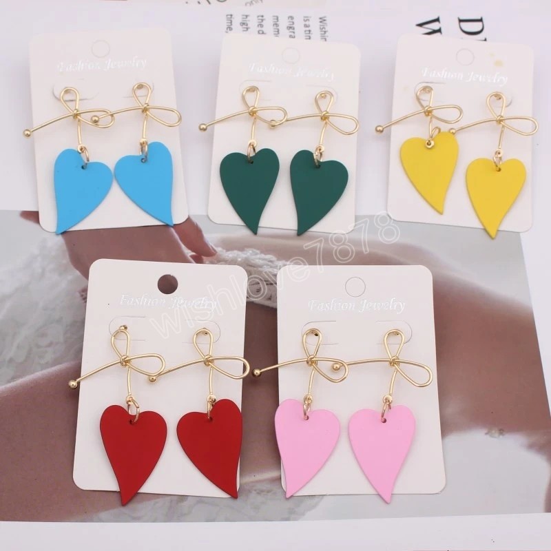 

Dangle Earrings For Women Girls Solid Color Metal Bowknot Heart Hanging Earrings Fashion Wedding Party Jewelry Gifts