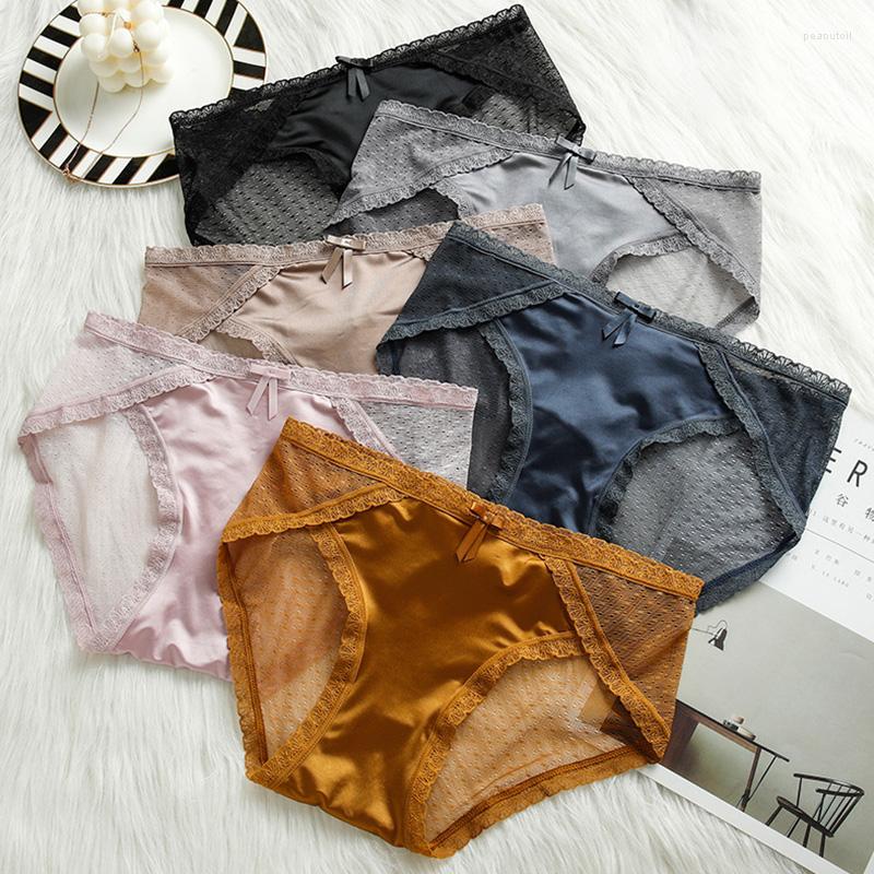 

Women's Panties Women's Sexy Seamless Underwear Female Silk Lace Intimates Lingerie Solid Color Hollow Underpant
