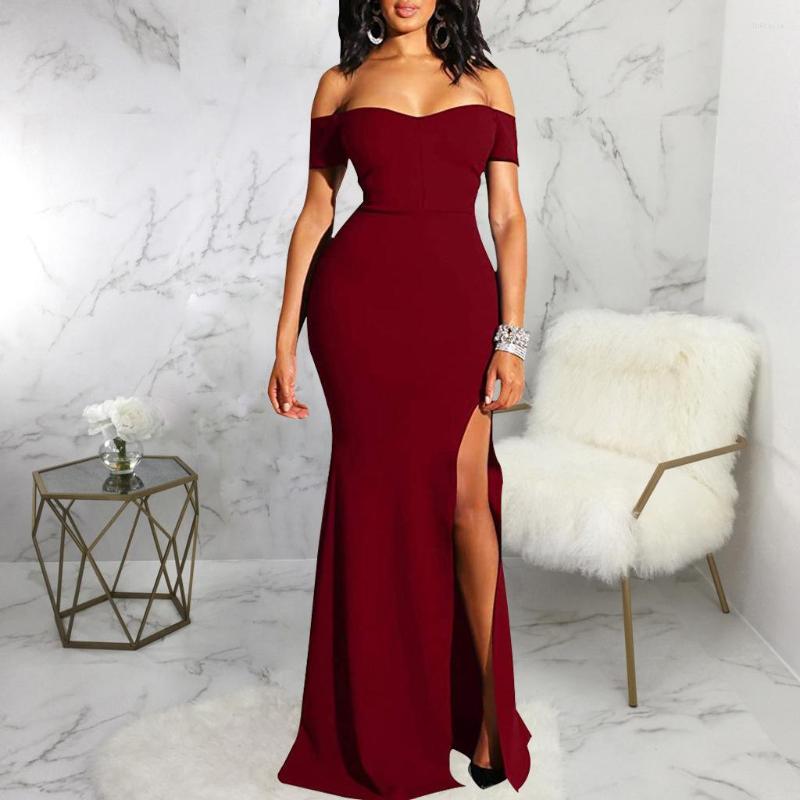 

Casual Dresses Zoctuo Solid Elegant Off The Shoulder Sexy Sleeveless High Slit Long Formal Vestidos For Women Evening Party, Black