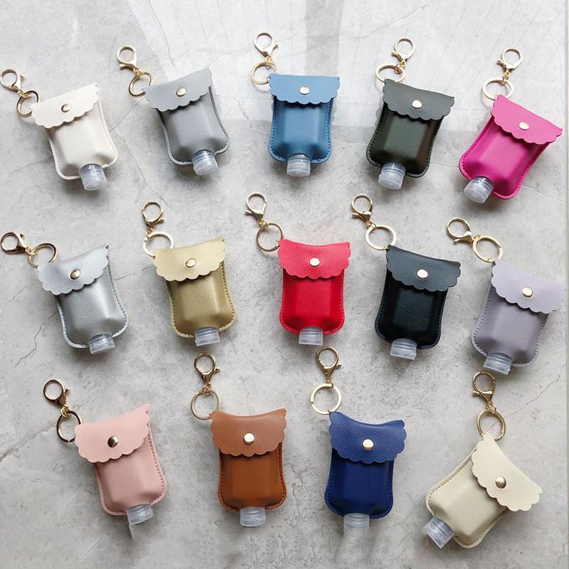 

Keychains Hand Sanitizer Bottled Separately Bag Keychain Bottle Set For Women Men Trendy PU Leather Cute Wavy Disinfectant