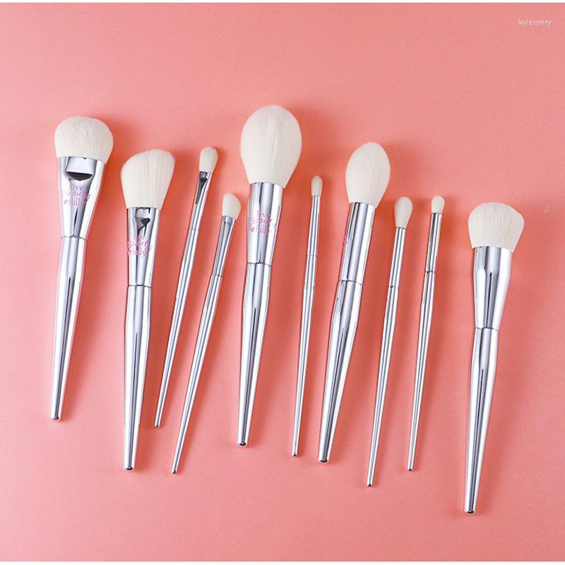 

Makeup Brushes Silver High Quality Full Functional Foundation Powder Blusher Highlight Eyeshadow Flat Eyebrow Make Up