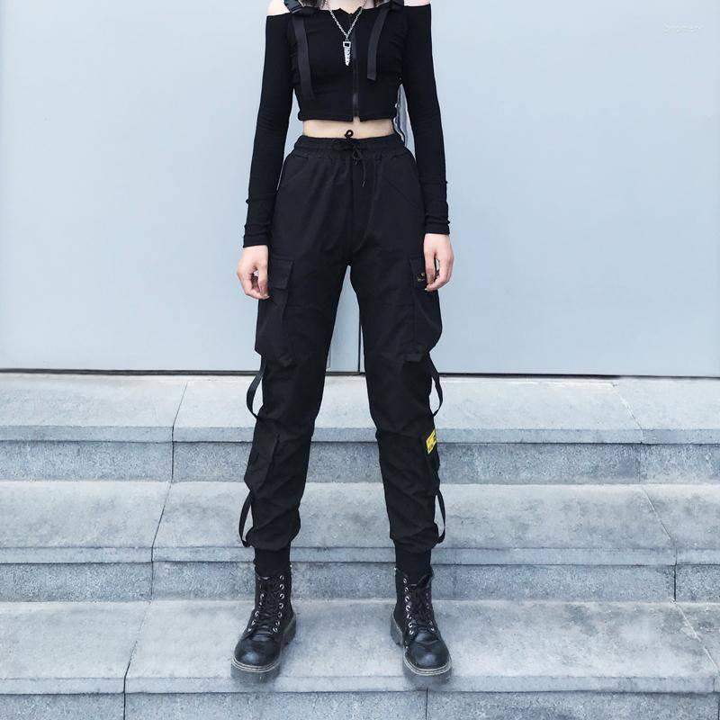 

Women' Pants Spring Women Black Army Cargo Unisex Hip Hop Sashes Trousers BF Harajuku Joggers High Waist Overalls Loose Casual