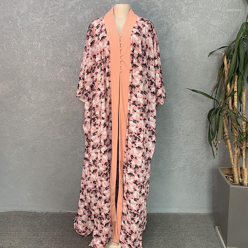 

Ethnic Clothing African Dresses For Women Digital Print 2 Piece Set Loose Bat Sleeve Chiffon Robe And Solid Color Wide Leg Pantsuits 2023