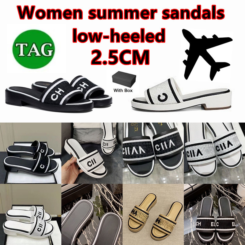 

Women Designer sandals low-heeled channel sandals Women Sandals High Slide Sandal Platform Slipper Chunky 2 .5CM heel height Shoes Summer embroid Flip Flops with box, Khaki