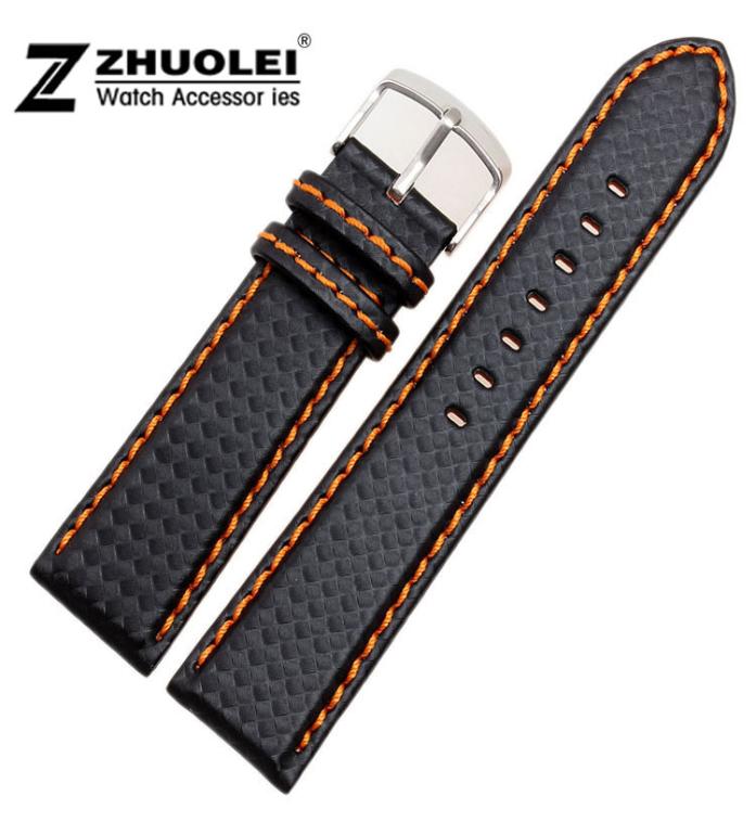 

18mm 20mm 22mm 23mm 24mm Watch Band Carbon Fibre Watch Strap With Orange Soft Leather Lining Stainless Steel Clasp4390912