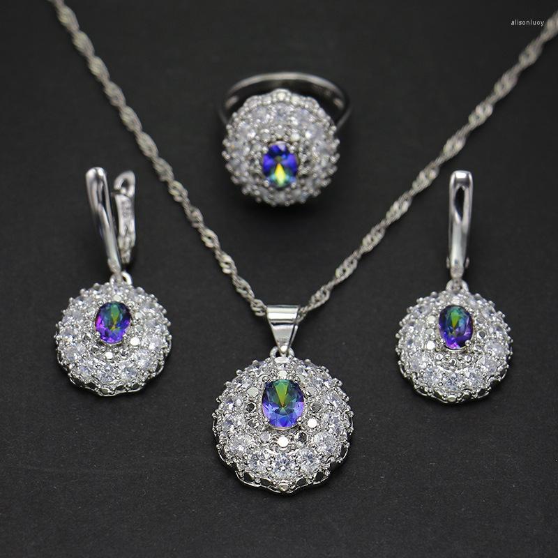 

Necklace Earrings Set Ring Three-Piece Wave Flower-Shaped Zircon European And American Bride Suit, Picture shown