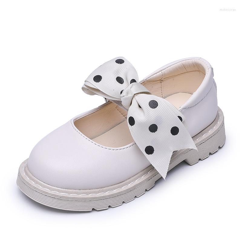 

Flat Shoes Girls Pu Leather Performance Spring Children's Princess Wave Point Bow Single E745, White