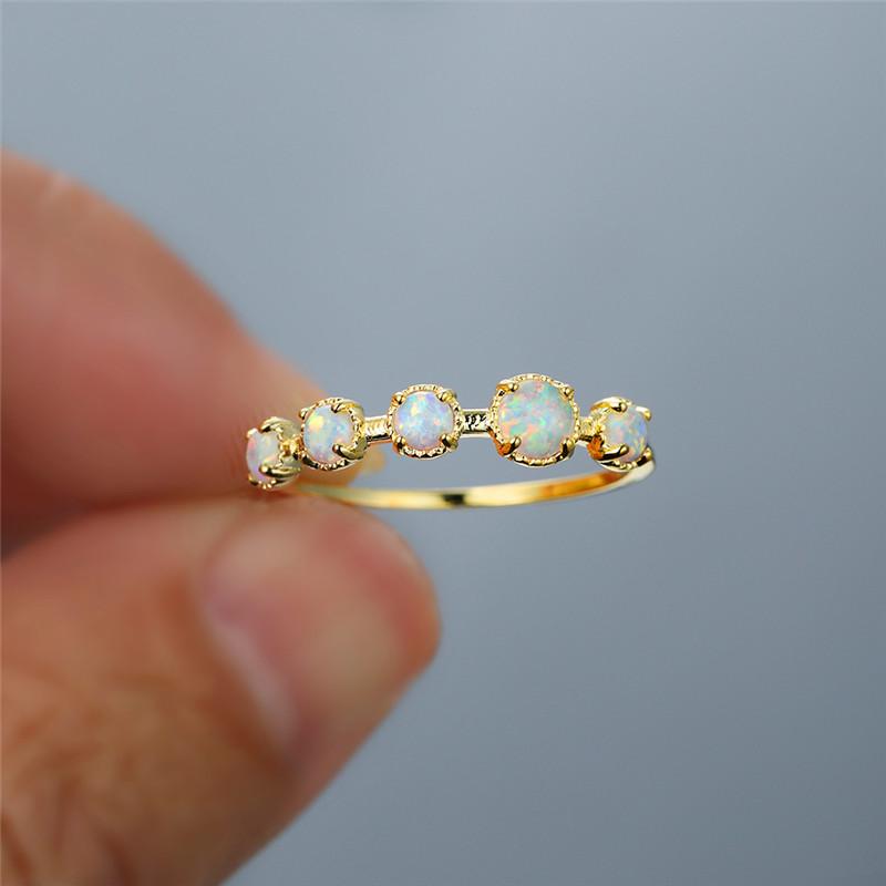 

Wedding Rings Luxury Female White Opal Stone Ring Charm Gold Color Thin For Women Dainty Bridal Round Engagement