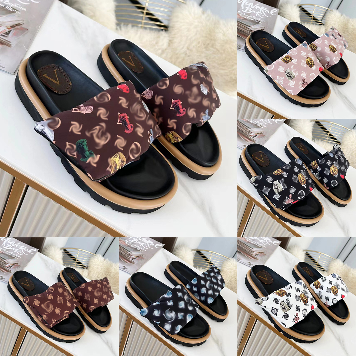 

Fashion Women Men Sandals Luxury Designer Slippers Couple Shoes Letter Down Slippers Leather Slides With Box 35-45, Box;don't buy