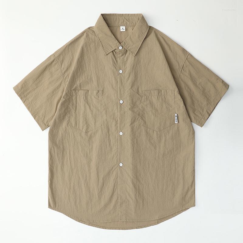 

Men's Casual Shirts Japanese Retro Men's Short Sleeve Shirt Spring/Summer Sold Color Loose Work Breathable Quick Drying, Black