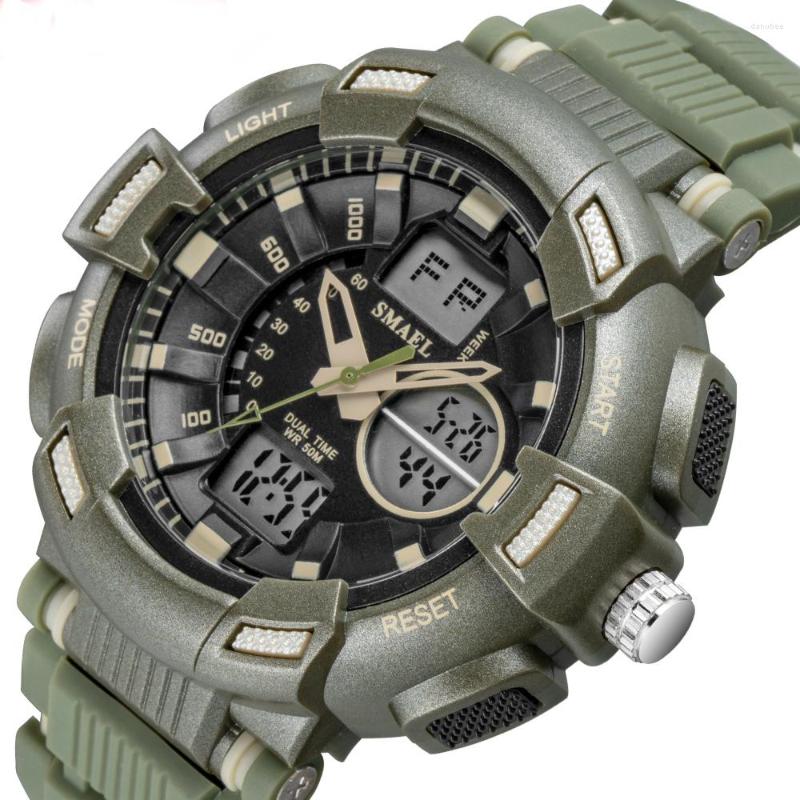 

Wristwatches Classic Brand Boy Girl Sports Watch Dual Display Analog Digital LED Electronic Quartz Watches Waterproof Swimming Military, Green