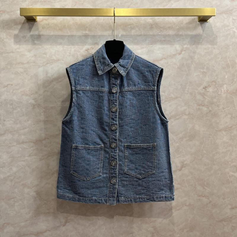 

Women' Vests Jacquard Denim Vest Women' Polo Sleeveless Jacket, Blue