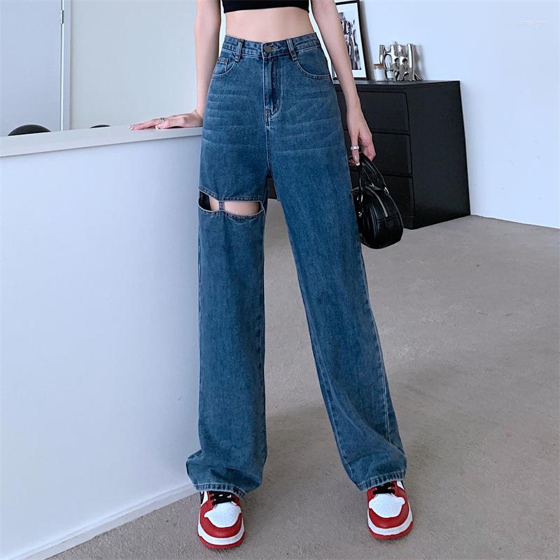 

Women' Jeans CGC 2023 Straight Wide Leg Women High Waist Denim Pants Korean Fashion Streetwear Baggy Casual Female Trousers, Blue