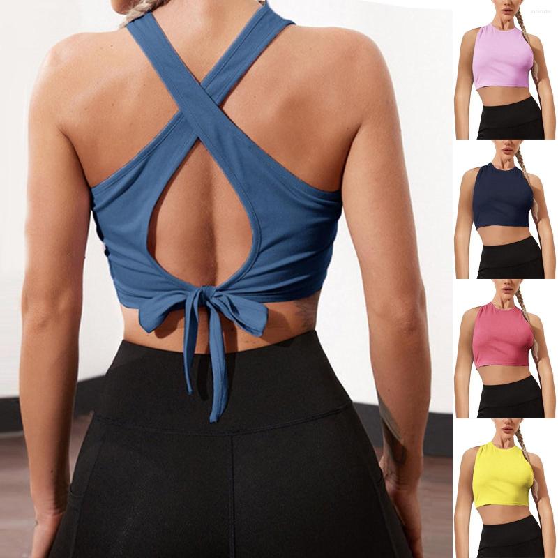 

Women' Tanks Women Casual Solid Round Neck Hollow Backless Bodycon Tank Bow Knot Top Sport Crop Tops, Blue