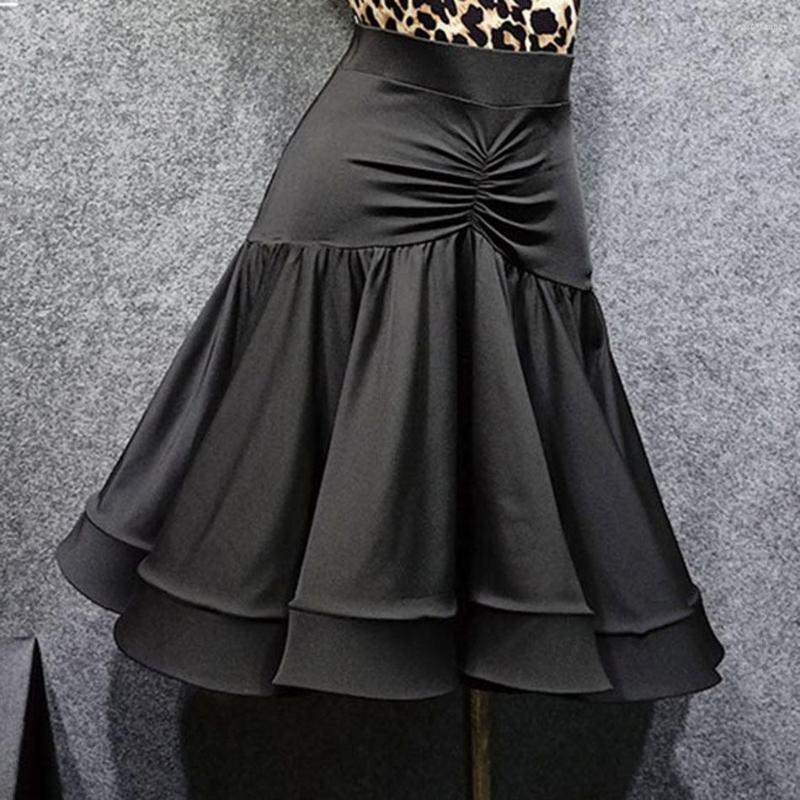 

Stage Wear Black Wrinkle Lotus Design Women Latin Dance Skirt Dancing Cloth Samba Tango Chacha Performamnce W334B