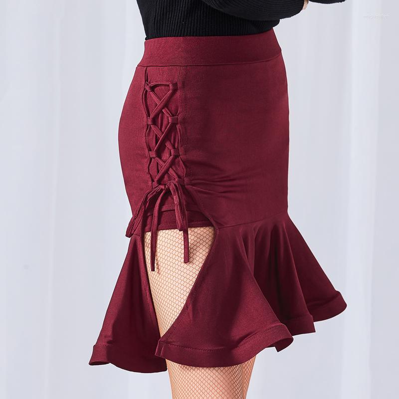 

Stage Wear Latin Dance Skirts Womens Clothes Wine Red Rumba Vestido Flecos Latino Dress Practice Skirt BI554, Skirt with pant