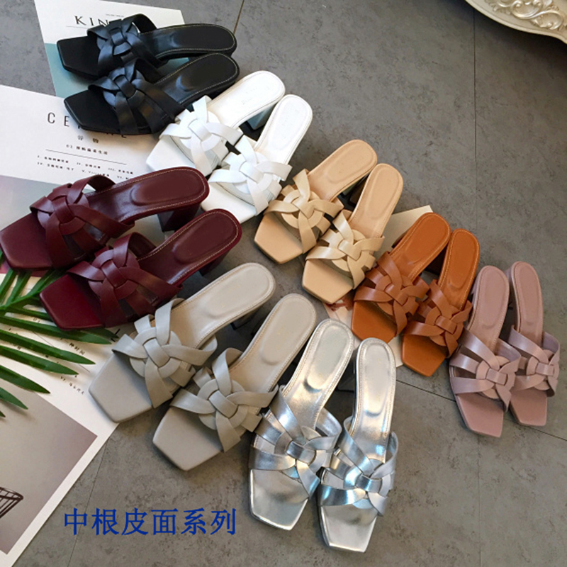 

Designer 2023 syl1 slippers summer new product leather premium one color braided pattern flat flat square head ladies all fashion flip flops sandals, Colour3