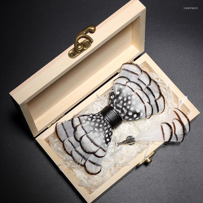 

Bow Ties Fashion Men's Male 2023 August Natural Feather Custom Business Party Classmates Anime INS Wooden Box