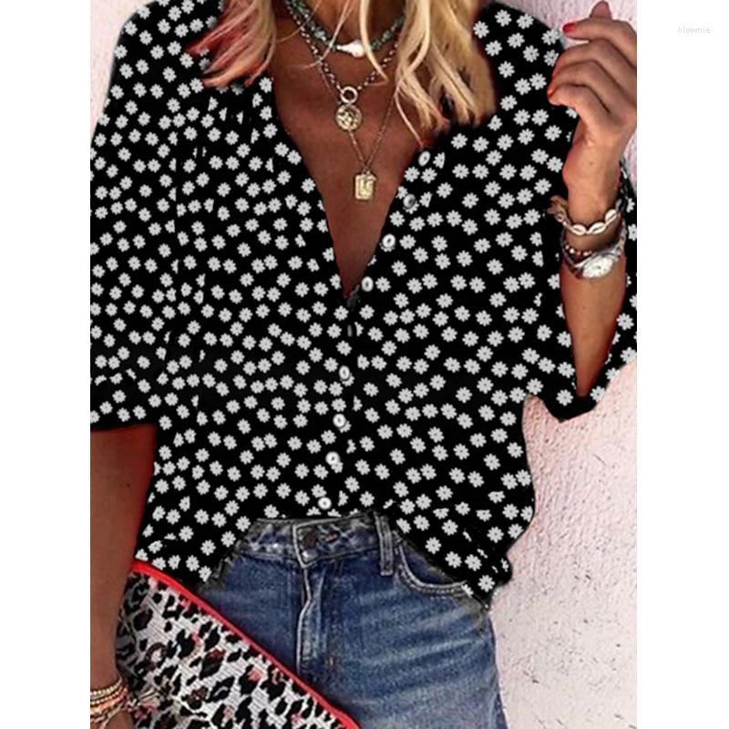 

Women' Blouses Vintage Loose Petal Print Women Shirts Office Large Size Long Sleeve V Neck Tops Casual Ladies Designer Cardigan Blouse, Lzx066